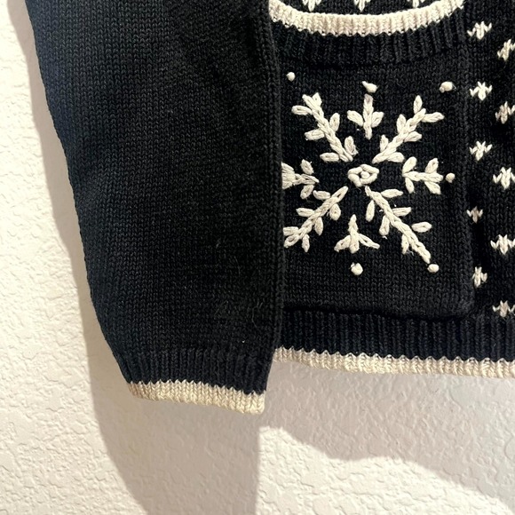 SML Sport Cardigan Sweater Womens Medium Black White Fair Isle Snowflake Zip Up - Picture 8 of 14